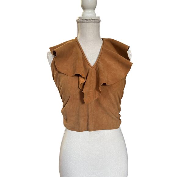 Leatherback Turtle Vintage Boho Suede Ruffle Collar Hlater Top Small - Picture 1 of 12